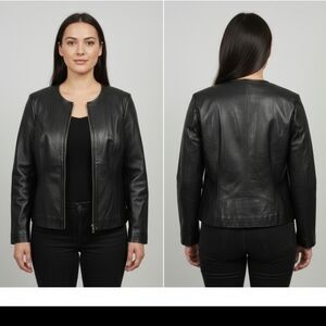 CLIO II Black Genuine Leather Jacket Plus 1X Long Sleeve Zip Front Classic
